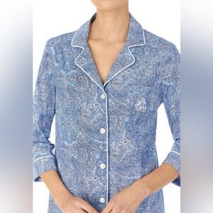 Lauren Ralph Lauren Women’s Cotton Jersey Sleep Shirt Blue Pais Size Large